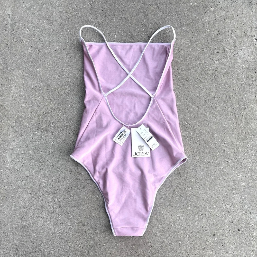NEW Maryam Nassir Zadeh x J Crew Cross-Back One Piece Swimsuit Pink Size 2 $138 - Picture 5 of 13